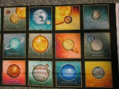 PLANETS RINGED EARTH URANUS PLANET DIGITAL LARGE 15 BLOCK COTTON FABRIC PANEL