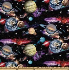 Solar System Planets Outer Space Fabric Black – 1/2 Yard (18″ x 44″)