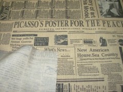 2 YDS~NEWSPAPER WRITING COLORED COTTON DRAPERY UPHOLSTERY FABRIC FOR LESS