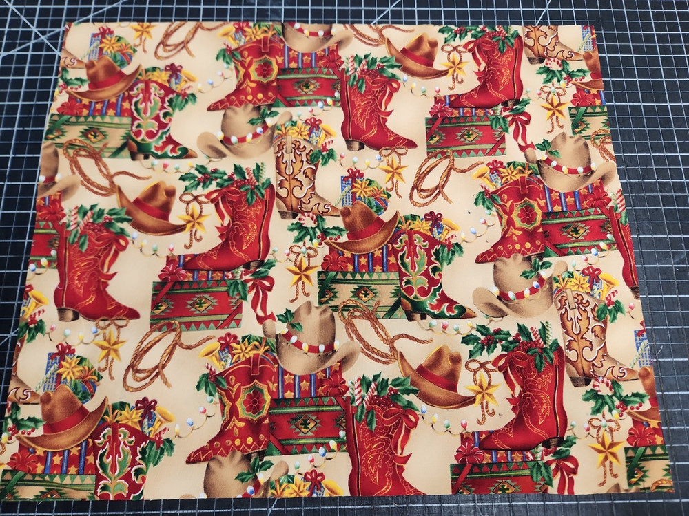 Timeless Treasures Cowboys Christmas Fabirc Boots Hats Gifts Red Rope 2@ 16×19