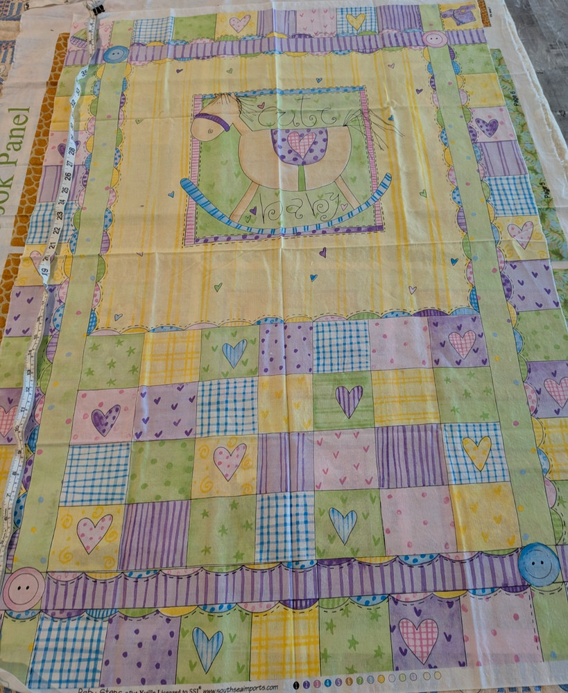 Cotton Baby Blanket Top Panel Pink Purple Yellow Blue Green HEARTS & BUTTONS