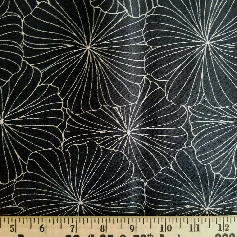 Elegant Beige Flowers Etched on Heavy Black Cotton Reverse Sateen