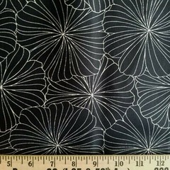 Elegant Beige Flowers Etched on Heavy Black Cotton Reverse Sateen