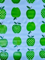 Oilcloth Fabric Tremso Lime Green Apple with Dots Pattern Sold in Yard or Bolt