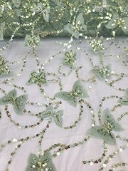 3D Butterfly Design Lace Sage Embroidered Sequins Fabric Sold By Yard For Dress