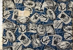 Fabric Traditions Travel Stamps Patches on Blue Cotton Fabric By the Yard
