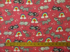 CATS UNICORNS CAT RAINBOW UNICORN BRIGHT COLORS PINK COTTON FABRIC BTHY