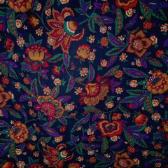 Flannel Fabric–Jewel Tone Floral on Dark Navy Cotton, 58″ Wide x 2+ Yards