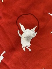 Andover Fabrics Olivia The Pig Frolicking Playing on Red Fabric BTFQ 22″ X 18″
