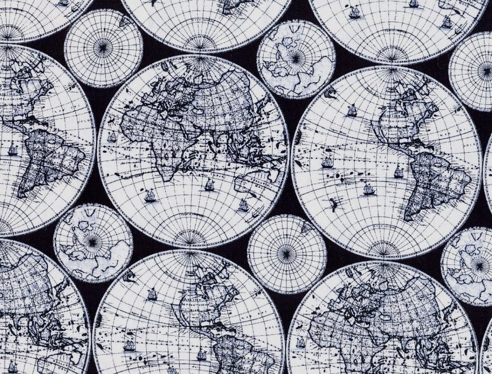PREMIUM FABRIC – ELEMENTS OF STYLE- BLACK & WHITE GLOBES – 1 1/2 YDS