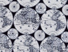 PREMIUM FABRIC – ELEMENTS OF STYLE- BLACK & WHITE GLOBES – 1 1/2 YDS