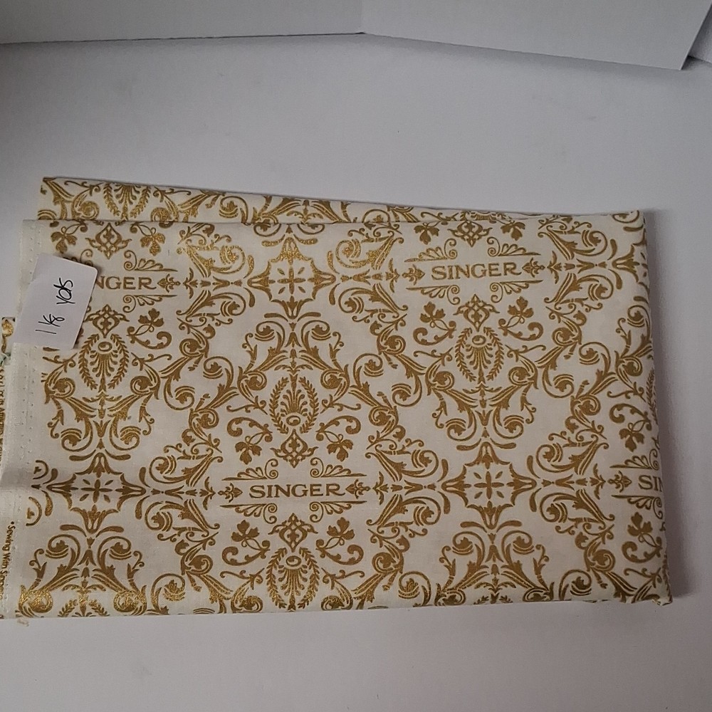 Singer Cotton Fabric Scroll Pattern Gold White Design 15646 1 1/8 Yards Sewing