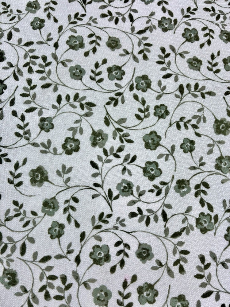 Fabric – polyester linen fabric Green & White Floral Print 6 Yards 54” X 216”