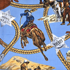 West Cowboys Indians Horses Brown Blue Shamash & Sons 5540 Cotton Fabric 1.2+ YD
