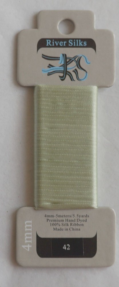 ~ River Silks SILK RIBBON 4mm. COLOR 42 Reed Hand Dyed 5.5 Y Wont run, fray ~
