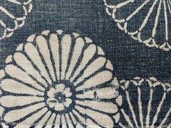 Vintage Japanese Handwoven Katazome Boro Indigo Fabric Chrysanthemum Faded 62″