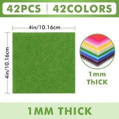 42 pcs Felt Fabric Sheet 4″x4″ Assorted Color DIY Craft Squares Nonwoven 1mm Thi