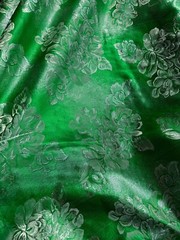 Kelly Green & Silver Floral – Faux Silk Brocade Jacquard Fabric