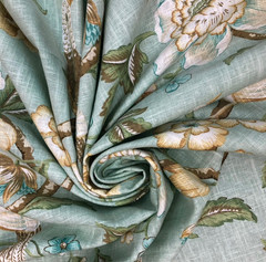 3/4 Yard Cut Jaclyn Smith Bird and Floral Sea Green Home Decor Fabric