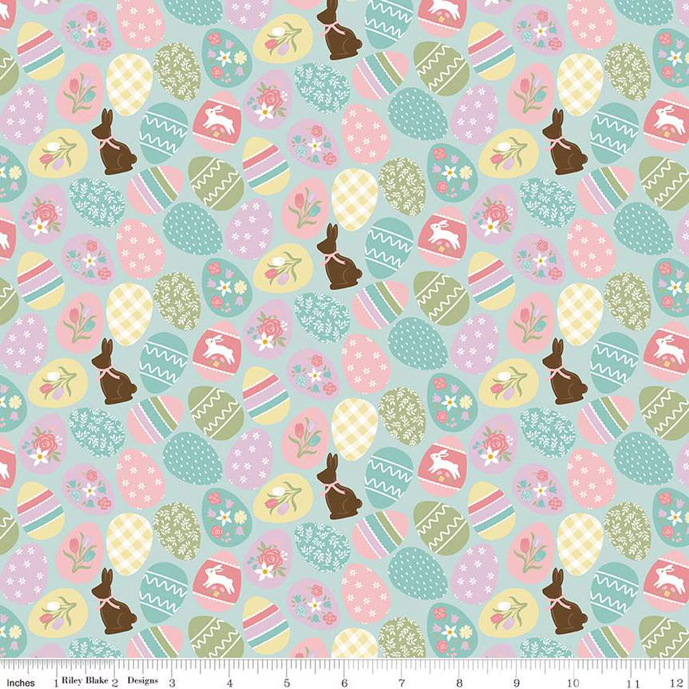 1/4 Yard 9”x42” Riley Blake “Bunny Trail” Easter Eggs Powder Blue Quilt Cotton