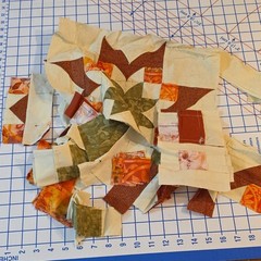 JOANN Swirl Cat Fabric Remnants Lot Brown Orange Cream Green Quilting Crafts