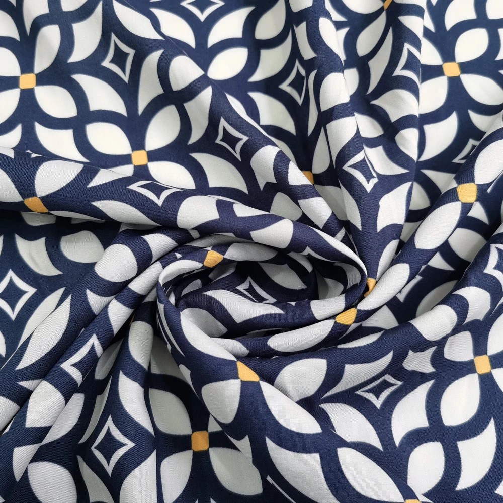 55” Wide By Yard Damask Navy White Viscose Fabric Soft Sewing Material Rayon