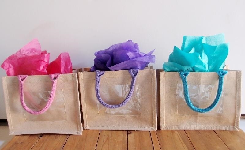 Jute Blend Tote Bags With Picture Pocket 10″ x 8″ x 5″ (6 Pack)