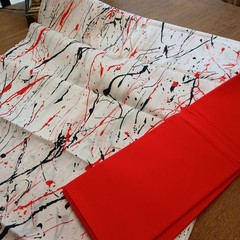 Vintage Coordinating Cotton Fabrics Red Solid & Red White Black Print 3 Yards