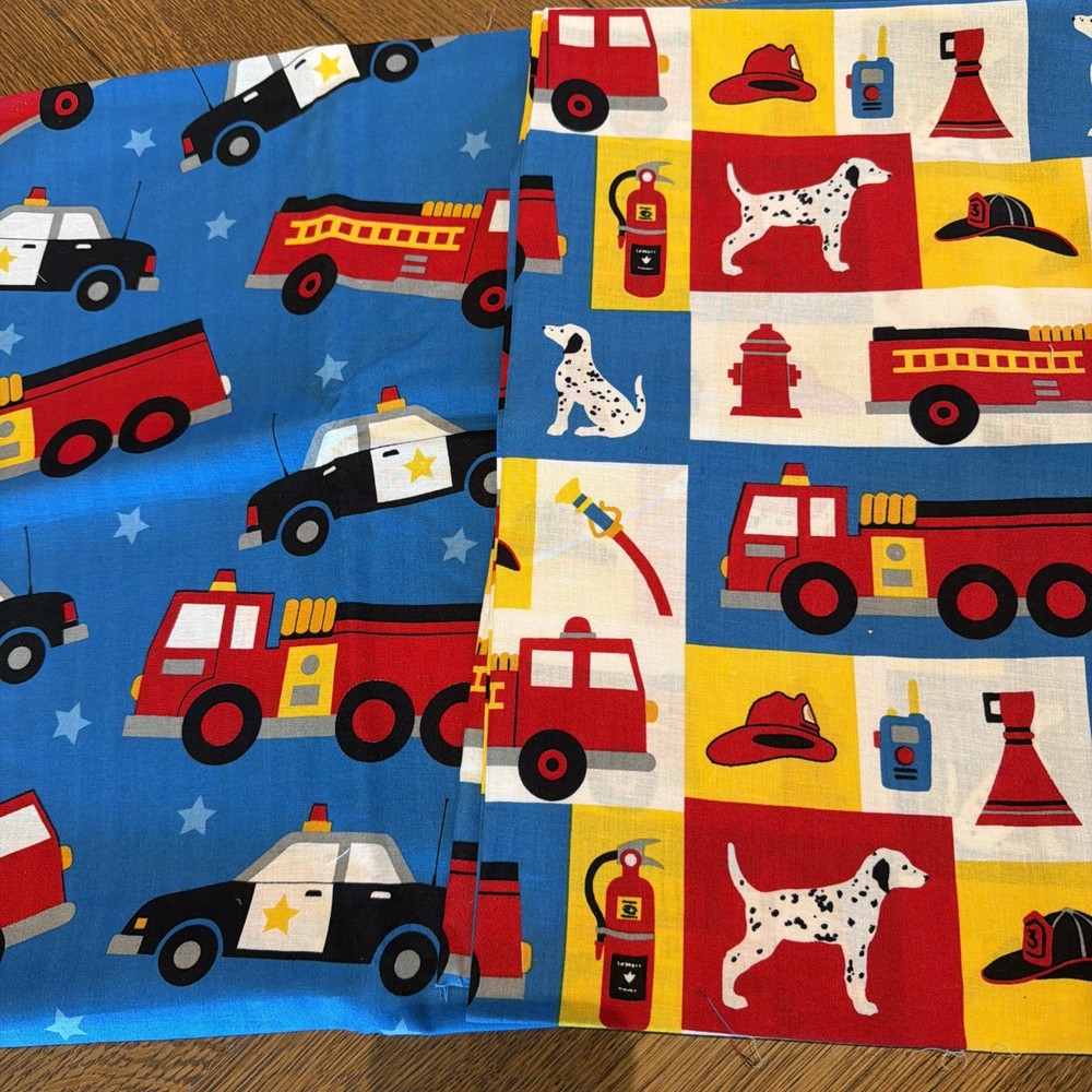 Faye Burgos Marcus Brothers POLICE CAR & FIRE TRUCK Cotton Fabric 44″ x 4 YDS