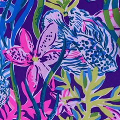 Lilly Pulitzer Cotton Poplin Fabric Pigment Purple Party All The Tide 36″ x 57″