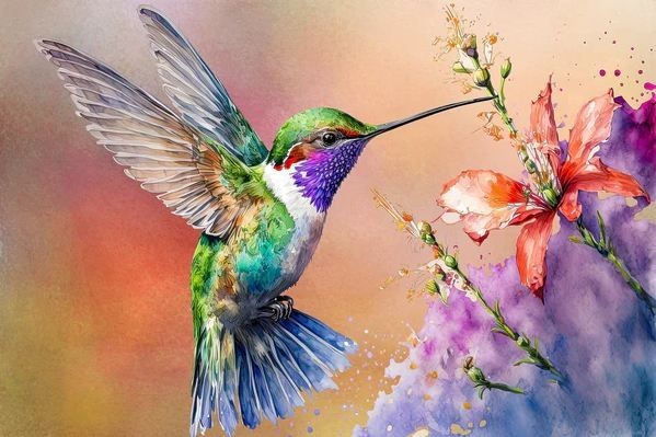 24″ X 16″ Panel Scattered Hummingbird Birds Digital Cotton Fabric Panel M403.36