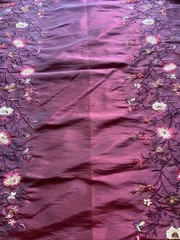 FAUX SILK FLOWERS EMBROIDERED~DRAPERY UPHOLSTERY Sold By The Yard Burgundy