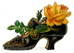 Ornate Victorian Shoe Yellow Rose Quilt Block Multi Szs