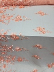 3D Floral Peach Beaded Lace Fabric by the Yard – Mesh Lace with Embroidered Flow