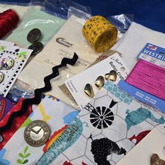 Slow Stitching Lot Fabric Scraps Embroidery Floss Buttons Trim Ribbon Sew 1 Lb