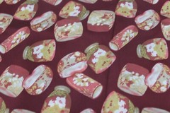 EMDAY FABRIC PRINT 1993 Burgundy Red Floral Rayon Polyester Panel Mason Jar AOP