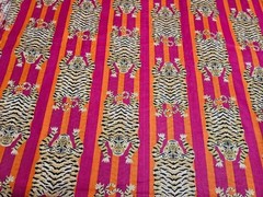 Pink Tiger Indian Hand Printed Cotton Fabric by 5 Yard Sewing Craft Dressmaking