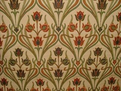 Art Nouveau Pugin Red Blue Gold Jacquard Curtain Upholstery Cushion Fabric