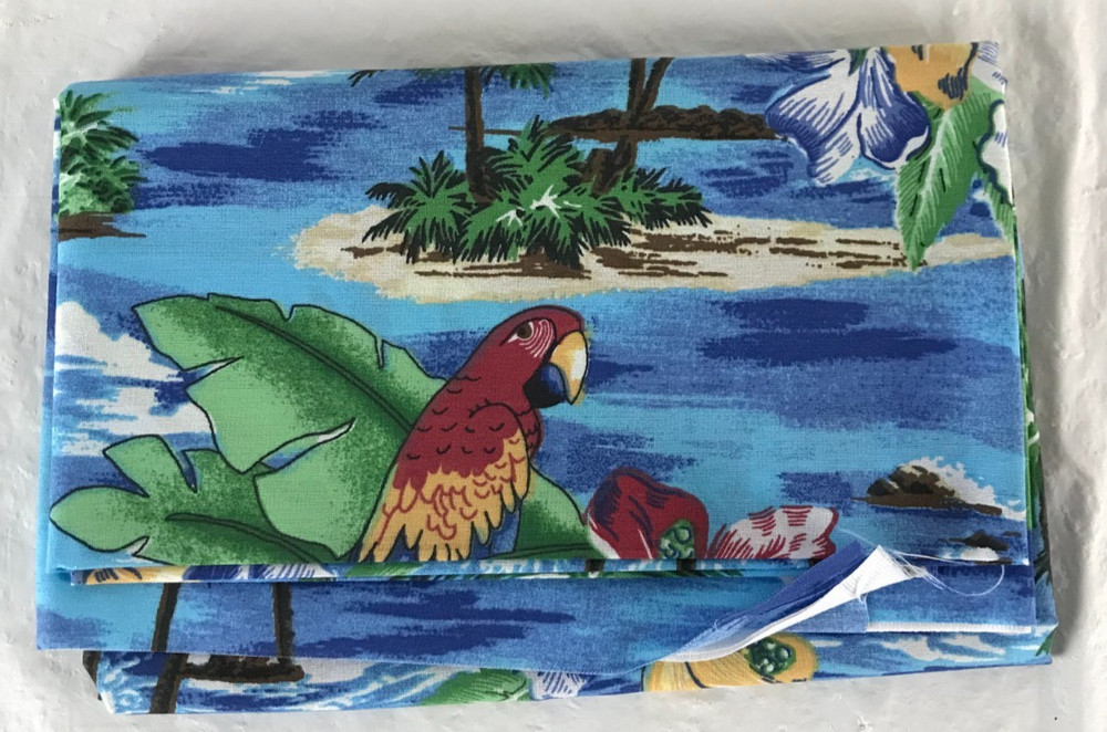 36″x44″ Palm Trees, Parrots & Tropical Islands 1 Yard Blue Cotton Fabric