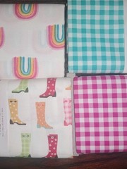 8 Yards New Singer Cotton Fabric Pink Aqua Gingham & Rainbows