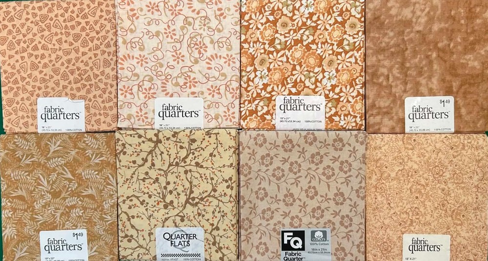 Lot of 6 Beige Cotton Fat Quarters 18×20″ Prints Stash Builder FQ58