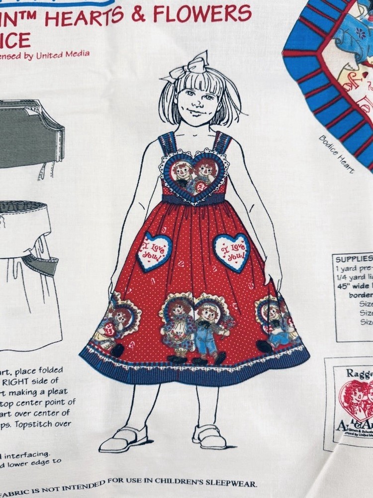 VTG Daisy Kingdom Raggedy Ann & Andy Hearts & Flowers Panel & Skirt SZ 4 Jumper