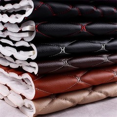 Thick Faux Leather Fabric Sponge Quilted Embroidered Car Interior Material Trims
