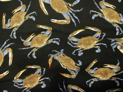 Blue Crab Crabs Sea Food Realistic Snacks Black Food Cotton Fabric FQ