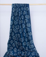 Natural Indigo Blue Floral Cotton Sewing Fabric Dress Making Fabric 2.5 Yards