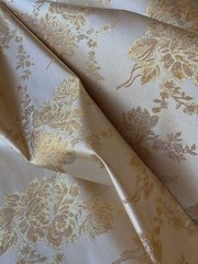 Cream & Gold Roses Floral – Faux Silk Brocade Jacquard Fabric
