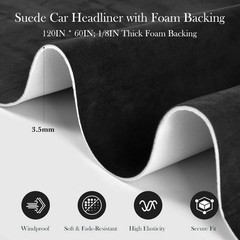 Black Suede Headliner Fabric, 120″ L×60″ W Car Headliner Material, Tela Para Tap