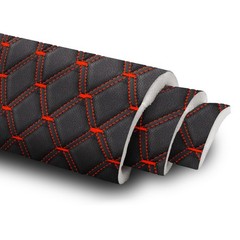 Quilted Leather Fabric w/ Foam Waterproof Car Headliner Upholstery Black Red