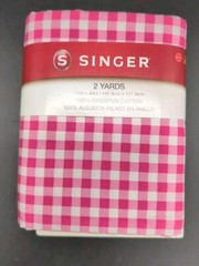 Singer Fabric Cotton Red Logo and Blue Old Textile Machine Pattern 2 yards x 60″