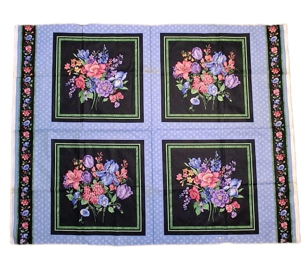 Purple Floral Print 4 Pillow Top Panels 46″ 35″ Fabric Sewing